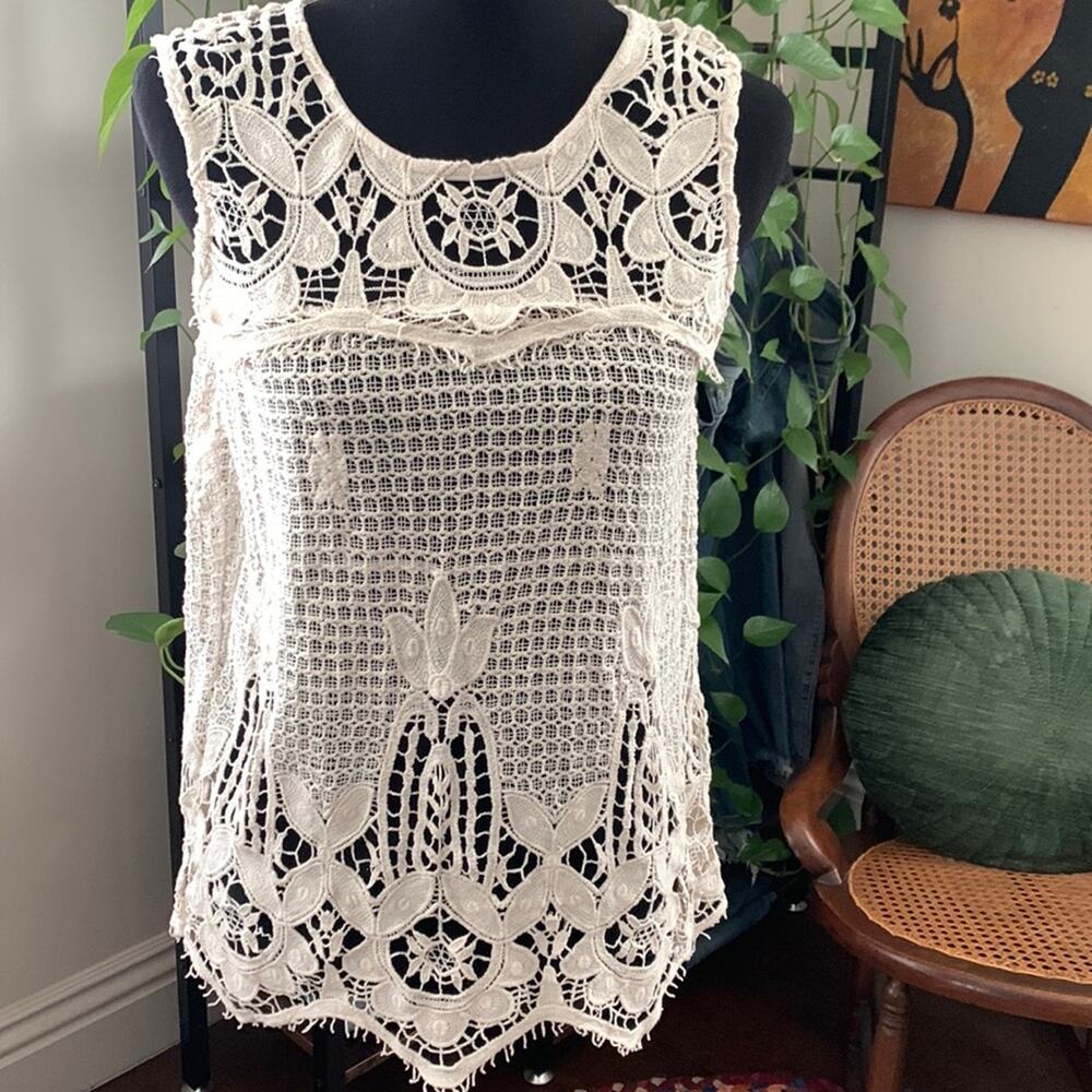 Lovestitch Cream Cutwork Crochet Lace Sleeveless Cotton Boho Hippie Top